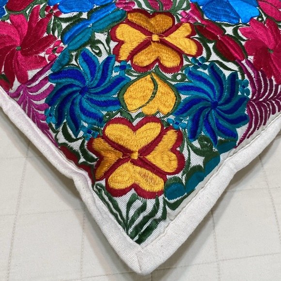Mexican Floral Embroidery Handmade Pillow - Picture 14 of 15